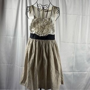 Burlapp by Anthropologie Cream and Black Floral Appliqué Fit-and-Flare Dress